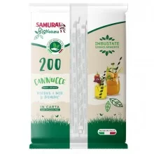 Conf. 200 Cannucce in carta imb. sing. 24cm nere e nere-bianche Samurai Party FUORI CATALOGO