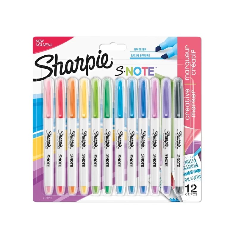Astuccio 12 pennarelli punta scalpello S-Note colori assortiti Sharpie
