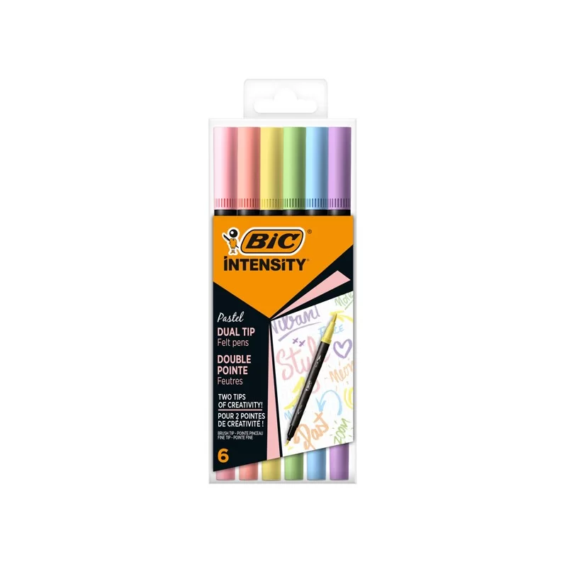 Astuccio 6 pennarelli Intensity dual tip brush colori assortiti Pastel BIC