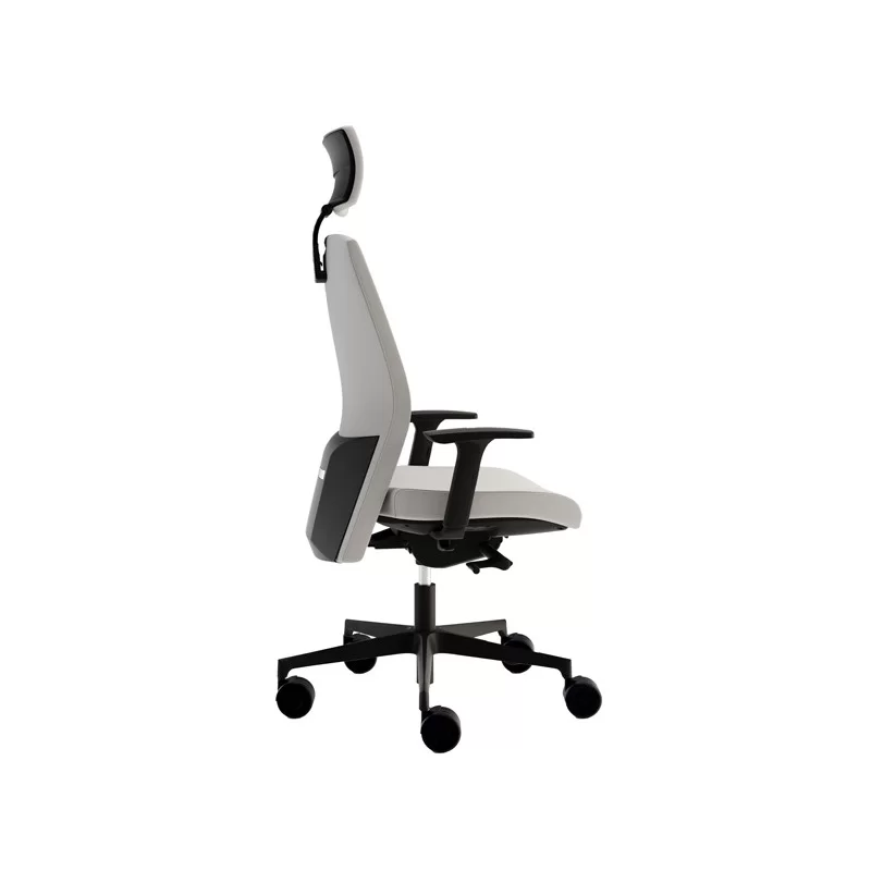 Poltrona direzionale Shield grigio chiaro c/ braccioli regolabili e poggiatesta