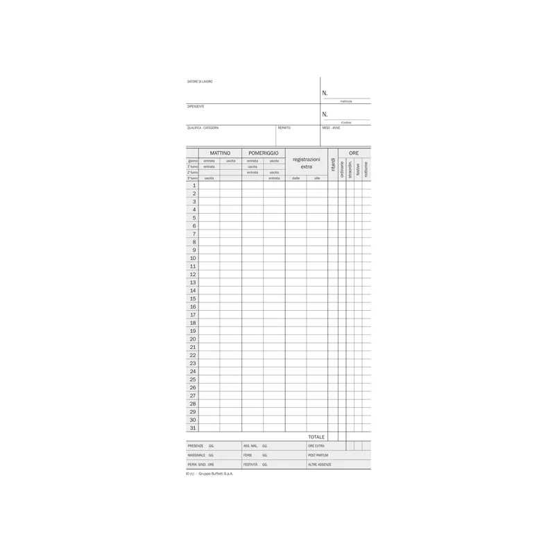 100 schede Orologio Presenze mensile 22,5x10,4cm 275gr. 558200000G