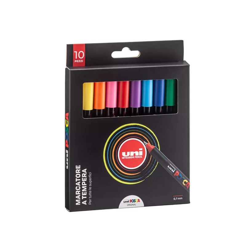Astuccio 10 marcatore Uni Posca Pen PC1M p. extra fine 0.7mm col.ass. UNI