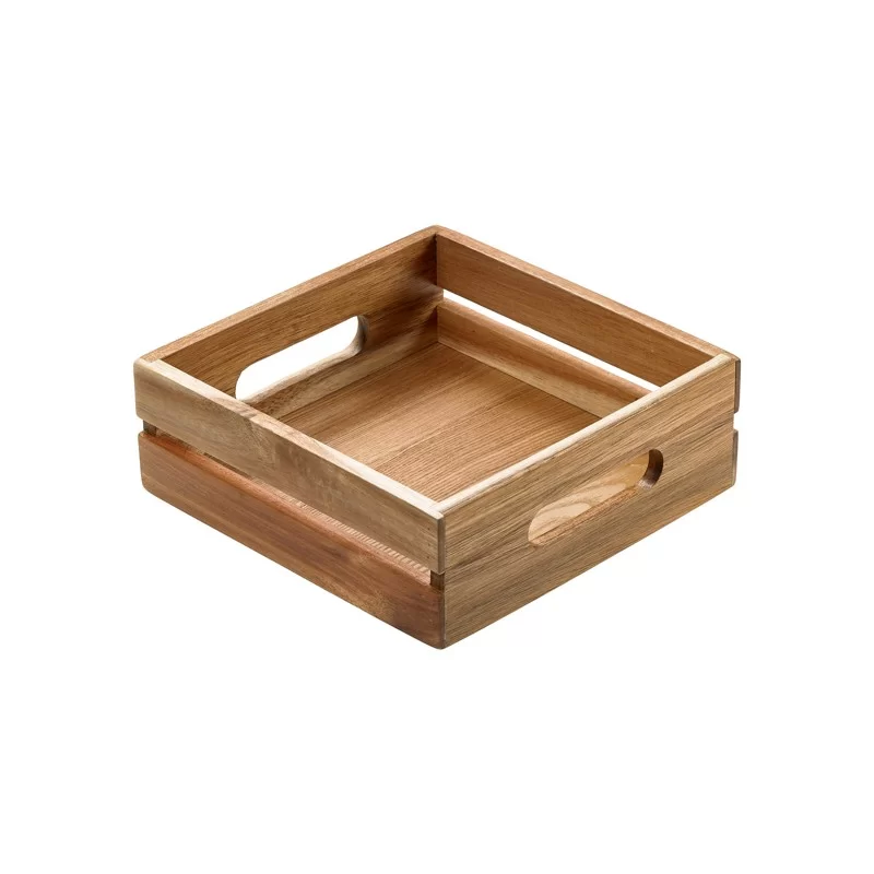 Cassetta per alimenti in legno di acacia 20x20x7cm Leone