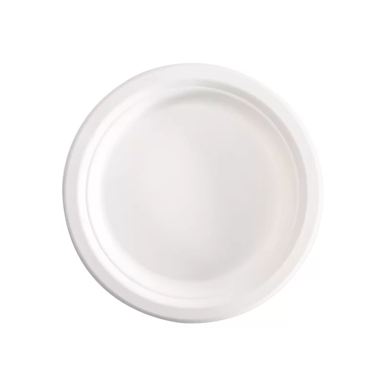 50 Piatti tondi monouso in canna da zucchero Ø 18 cm bianco Signor Bio