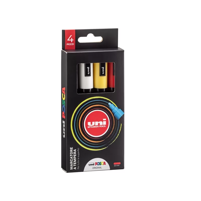 Astuccio 4 marcatore Uni Posca PC5M p.media 1,8-2,5mm col.ass. original UNI