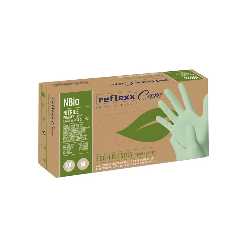 Conf 100 Guanti in nitrile bio tg L verde pastello Reflexx