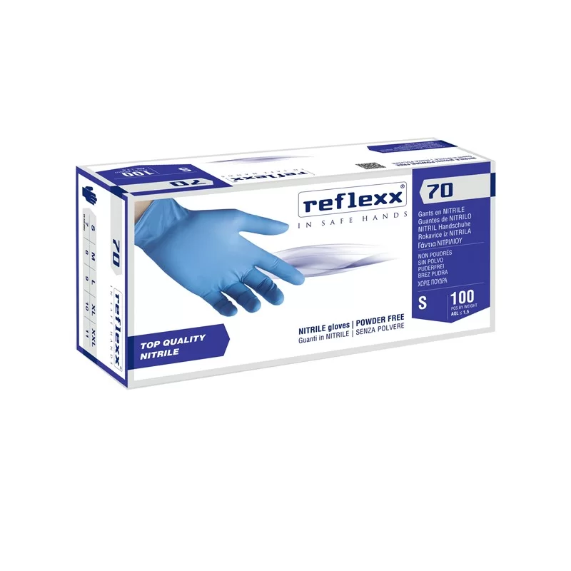 Conf 100 Guanti In Nitrile R70 tg M Senza Polvere azzurro Reflexx