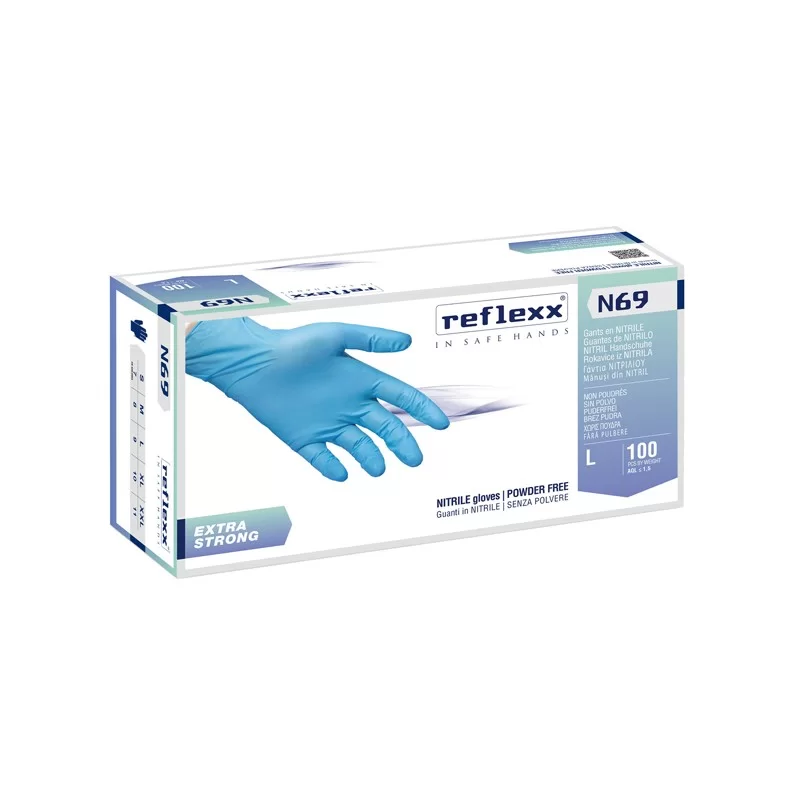 Conf 100 Guanti In Nitrile N69 taglia M azzurri EXTRAstrong Reflexx
