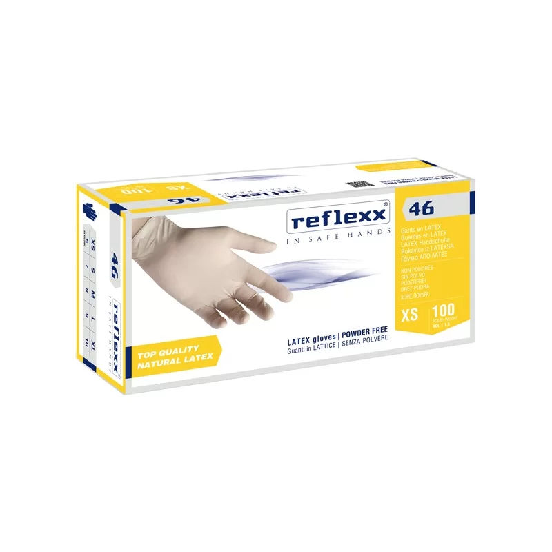 Conf 100 Guanti In lattice s/polvere R46 taglia S bianchi Reflexx