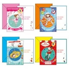 Biglietto Buon Compleanno c/ruota numerata tema bambini 4 soggetti ass. Kartos (Conf.12) FUORI CATALOGO