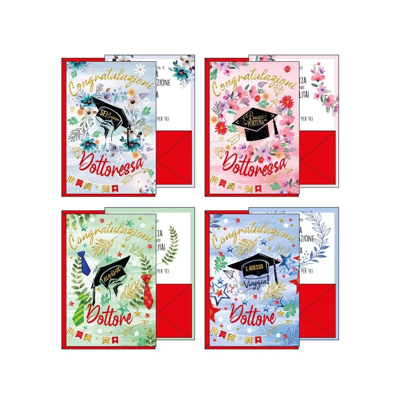 Biglietto auguri portasoldi Laurea 4 soggetti assortiti Kartos (Conf.12) FUORI CATALOGO