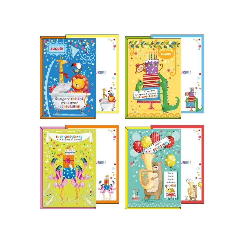 Biglietto Buon Compleanno tema bambini 4 soggetti assortiti Kartos (Conf.12) FUORI CATALOGO