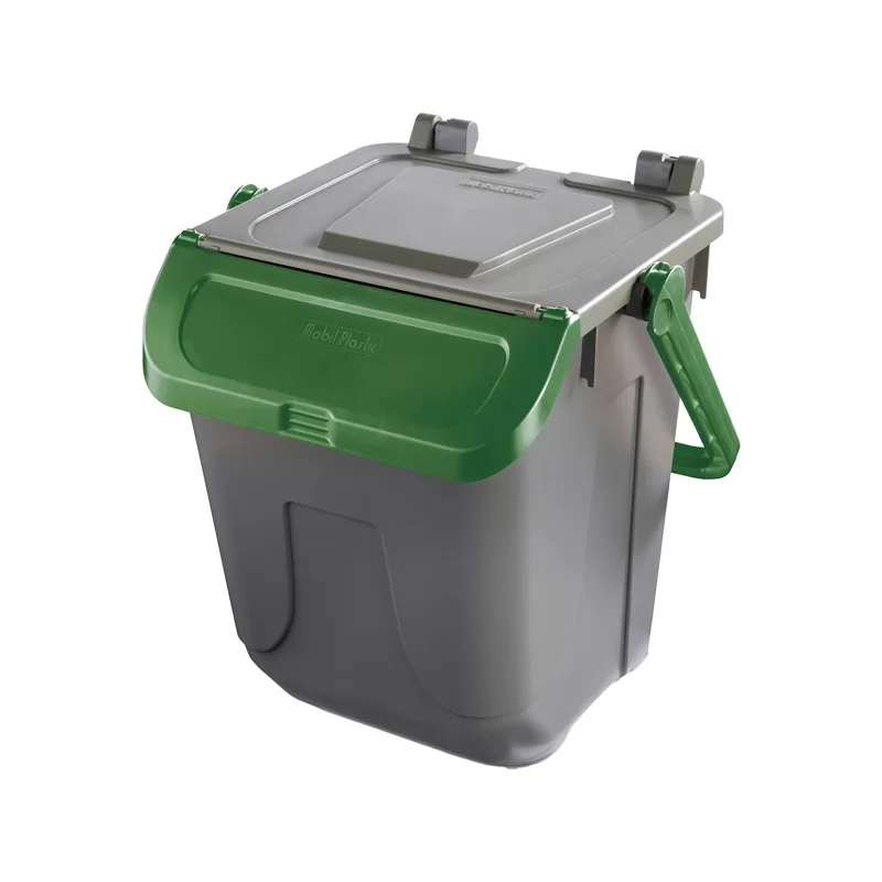 Contenitore portarifiuti Ecology 25Lt c/sportello e maniglione verde