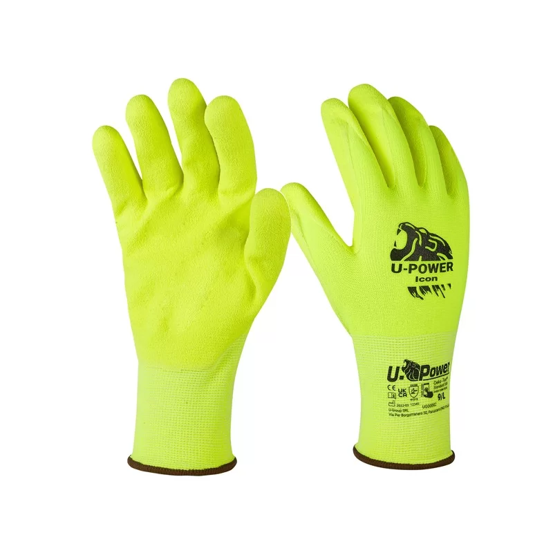 Guanti di protezione ICON taglia 09 giallo fluo c/polsino marrone U-Power (Conf.12) FUORI CATALOGO
