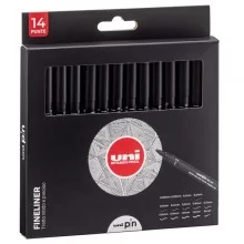 Astuccio Pin fineliner nero 14 gradazioni assortiti Uni Mitsubishi