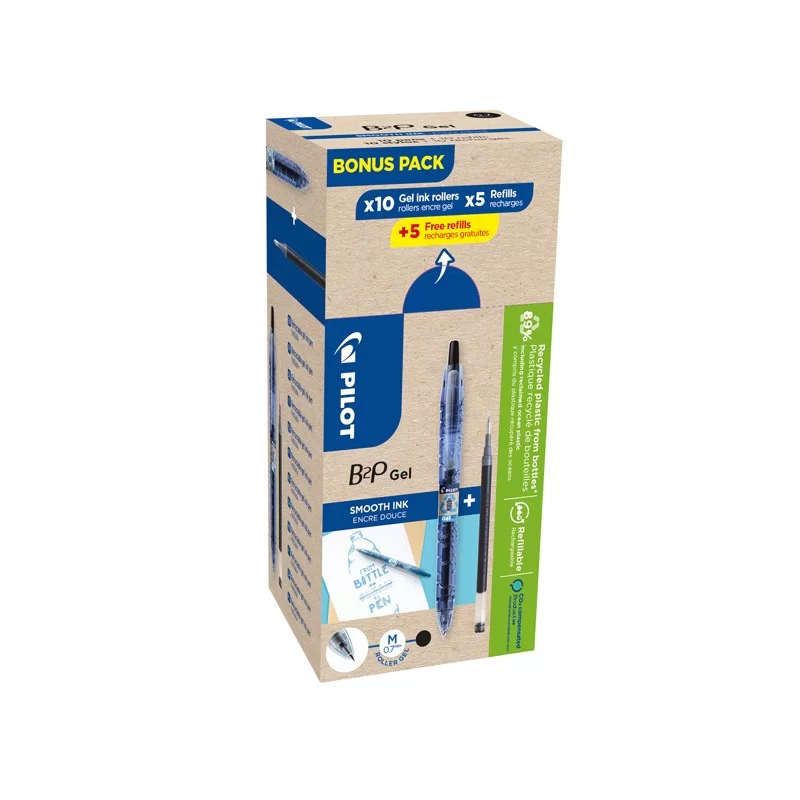 Bonuspack 10 roller +10 refill B2P Gel punta 0.7 mm nero Pilot