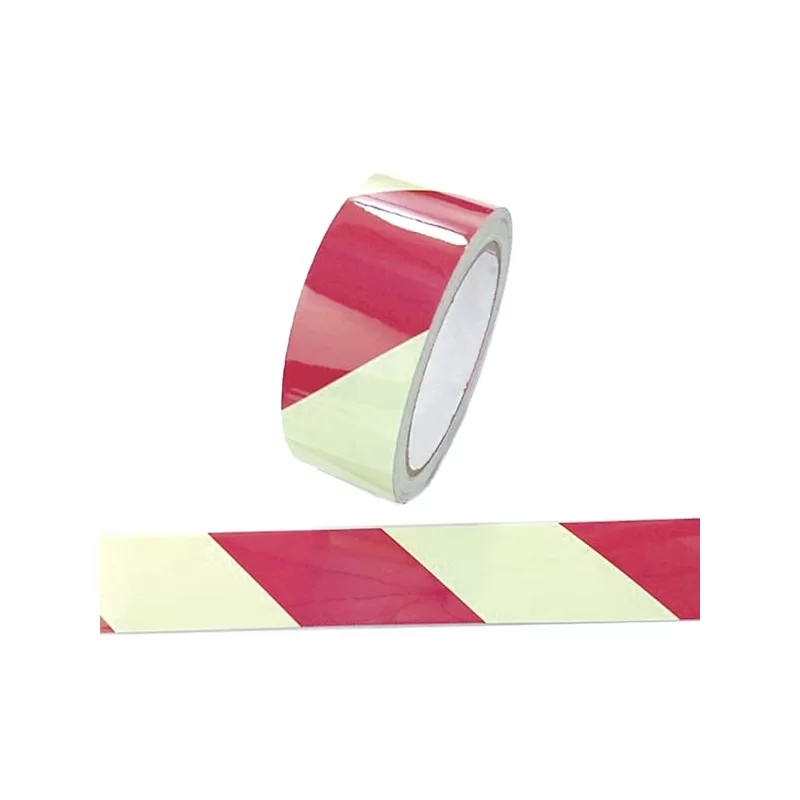 Nastro fotoluminescente adesivo 4cmx10mt colore giallo a strisce rosse