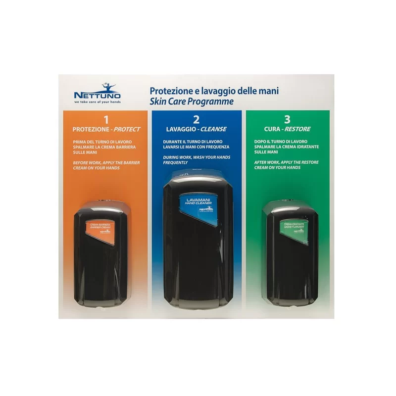 Pannello per la protezione e lavaggio delle mani con 3 dispenser 67,4x60x1cm