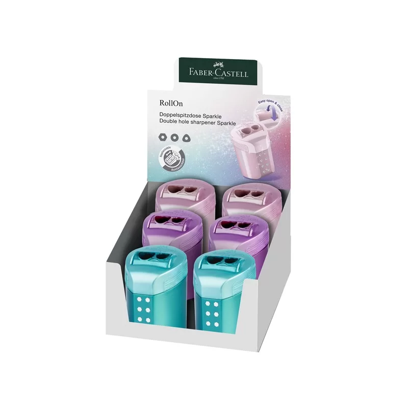 Temperamatite c/serbatoio 2 fori RollOn Sparkle colori assortiti Faber Castell (Conf.6)
