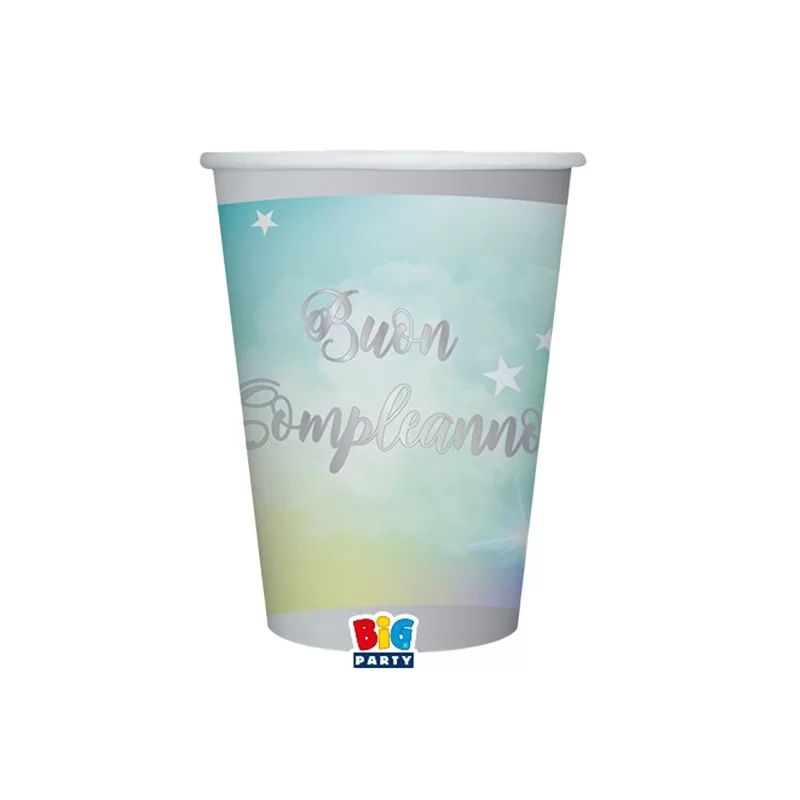 8 bicchieri in carta cc.200 Buon Compleanno Soft Rainbow Big Party