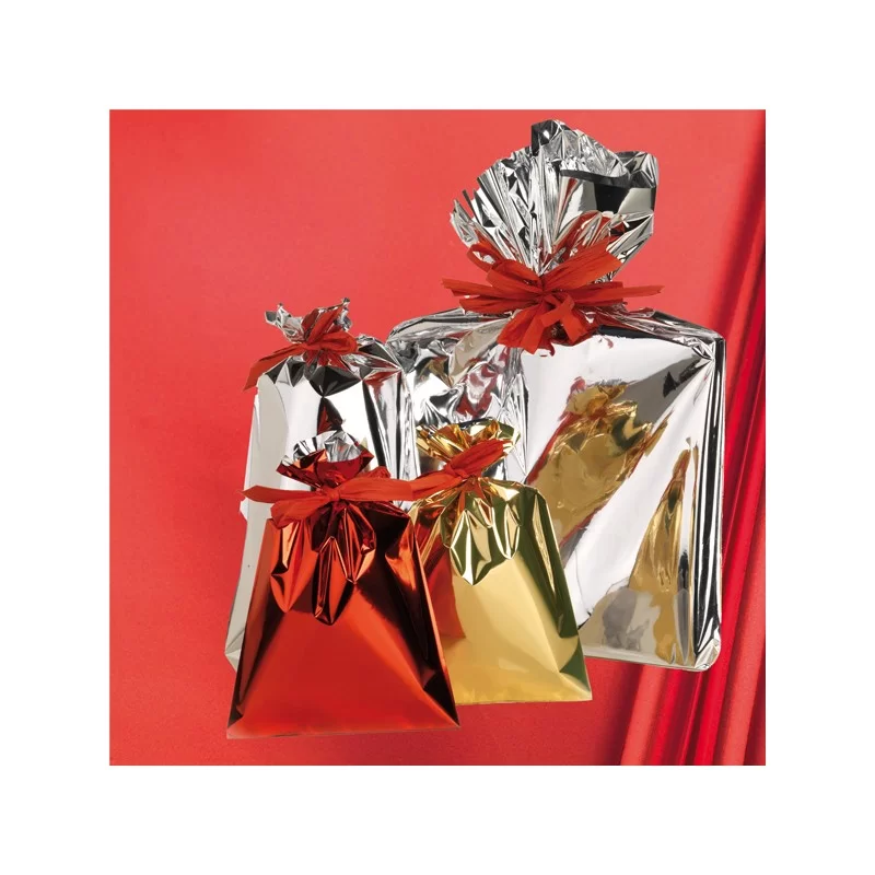 25 buste regalo ppl metal lucido 50x75cm rosso senza patella adesiva